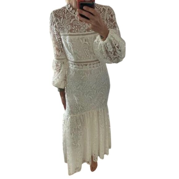 NWT ML Monique Lhuillier Ivory Lace Bridal Sample Ankle Length Dress Sz 4 [jb] - Picture 2 of 8
